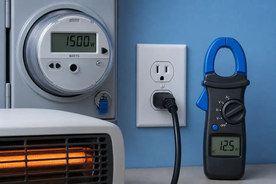 Electrical meter and safe wall outlet used to check heater demand